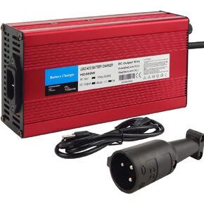 48 Volt 6 Amp for Club Car Golf Cart Battery Charger with 3 Pin Round Plug, Red Aluminum Shell