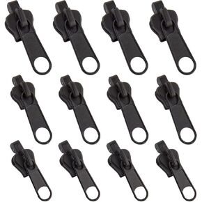 12Pcs Black Fix Zip Puller -3 Sizes Zip Slider Repair Instant Kit -Instant Kit Fix Black Zipper Rescue -Zipper Set for Jacket,Luggage,Backpacks Practical Accessories Travel