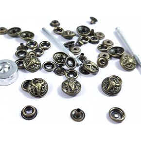 WETUFIN 15 Sets Leather Snap Buttons Set 16MM (0.63 inch) Bronze Snaps for Leather Snap and Fastener Kit Tool Snaps in Decorative Bull Style in Kuwait