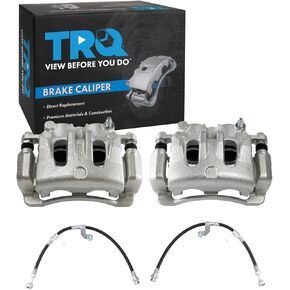 TRQ Front Brake Caliper & Hose Set Compatible with 2007-2008 Hyundai Entourage 06-14 Kia Sedona