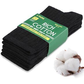HOT FEET Thin Crew Summer Socks for Men - 5 Pack, Breathable, Moisture Wicking, Lightweight, Ribbed Cotton Socks, Sizes 7-17