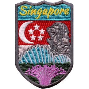 Singapore Shield Patch (3 Inch) Embroidered Iron-on Badge Travel Souvenir Emblem Perfect for Backpacks, Luggage, Hats, Bags, Crafts, DIY Gift Patches