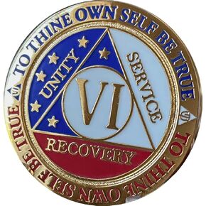6 Year AA Medallion Reflex Red White Blue Patriotic Gold Plated Color Chip Stars