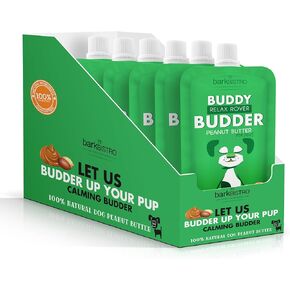 BUDDY BUDDER 6 Pack Relax Rover Dog Peanut Butter Squeeze Packs, Calming Dog Peanut Butter, Made in USA (4oz each)