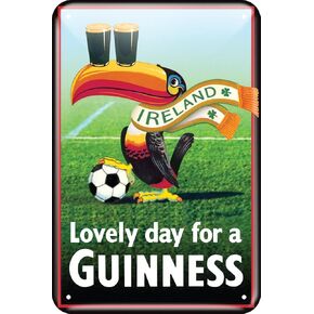 Guinness Metal Sign with Iconic Toucan with Football Design (20Cm X 30Cm)