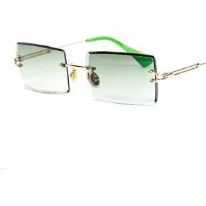 Vintage Gold Rimless Shades Retro Luxury Mens Rectangular Green Tint Sunglasses