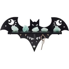 Bat Shelf Black Wooden Goth Shelf for Wall Spooky Wall Hanging Shelf Crystal Shelf Wall Mounted Crystal Shelf for Display for Halloween Home Bedroom Living Room Decor 38x19.8cm/14.9x7.8inch