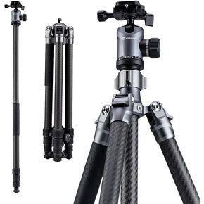 Fotopro 69" Carbon Fiber Travel Tripod, Heavy Duty Camera Tripod with Ball Head QR Plate Hidden Phone Clip, Detachable Travel Monopod with Carry Bag, Sherpa Max Load 33lbs