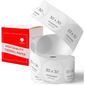 Phomemo 1.18" Adhesive Round Labels, Sticker Labels White Circle Labels Compatible with Phomemo M110/M120/M200/M220/M221, Multi-Purpose for Business, Kitchen, Office, Study (200 Labels/1 Roll)