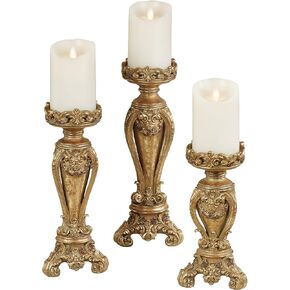Touch of Class Angelique Ornate Candleholders Aged Gold Set of 3 - Victorian Style Table Candleholder for Dining Room, Mantel - Vintage Centerpiece Decor in Saudi Arabia