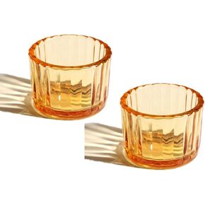 Clear Tealight Candle Holder Set of 2,Glass Votive Candle Holders, Decorative Round Ribbed Candle Holders for Home Decor (Brown)