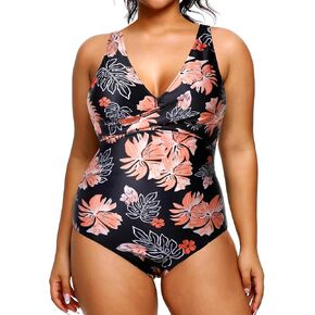 Yonique Plus Size Swimsuit One Piece Bathing Suits for Women Tummy Control Slimming Swimwear Black Floral 24 Plus
