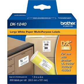 Brother DK1240 4x2in Die Cut White Paper Labels, 600 Labels per roll