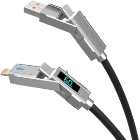 4-in-1 USB C Fast Charging Cable with LED Display - MFi iPhone 15 Car Charger Cord, 3A Fast Charging Cable for iPhone 15/14 Galaxy Google MacBook, Support Apple CarPlay Android Auto & Data(60W, 6.6ft)