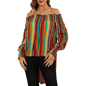 Floerns Women's Leopard Print Off Shoulder Long Sleeve High Low Blouses Tops in Kuwait