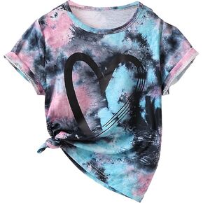 SHENHE Girl's Tie Dye Graphic Print Short Sleeve Crewneck Summer Casual Tee Top