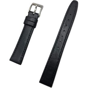 14mm Black Genuine Calfskin Leather Watchband | Elegant, Stitched, Flat Replacement Wrist Watchstrap that brings New Life to Any Watch (Womens Standard Length)