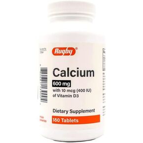 Rugby Calcium 600 mg with Vitamin D3, 180 Tablets (Pack of 1)