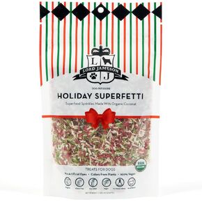 Holiday SuperFetti Dog Sprinkles 3oz - Red & Green, Organic Food Topper Made from Coconut, Treat in Saudi Arabia