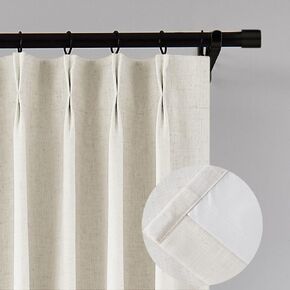 112 Inch Blue Grey Pinch Pleated Full Blackout Curtains Linen Blended Room Darkening Window Curtains for Living Room Bedroom Thermal Insulated Pinch Pleat Drapes Back Tab with Hooks 40" W x 112" Lx2