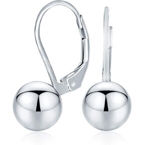 Classic Simple Basic Dangling Lever back Round Bead Ball Drop Earrings For Women .925 Sterling Silver 8MM