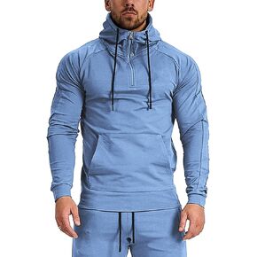 GYMELITE Men's 1/4 Zip Fashion Pullover Hoodie Athletic Workout Fit Cotton Hooed Sweatshirts Casual Long Sleeve with Pocket