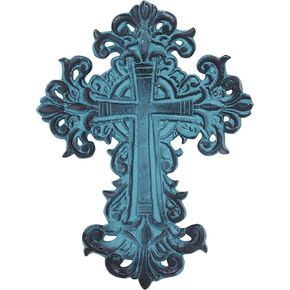 الصلبان المسيحية الدينية للجدار للتعليق على الحائط من Castleore لديكور المنزل | الأفضل للمنزل والمكتب وكهدية | الأزرق العتيقة | مقاس L 8 عرض 6 بوصة | in Kuwait
