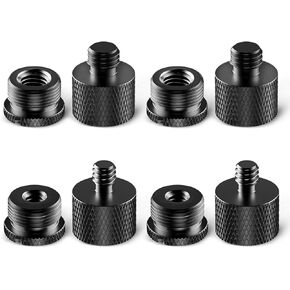 8 pcs Mic Stand Adapter, 5/8 Female to 3/8 Male and 3/8 Female to 5/8 Male, 5/8 Female to 1/4 Male and 1/4 Female to 5/8 Male Microphone Stand Adapter, Thread Adapter Set for Microphone (Black)