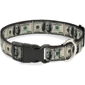 Buckle-Down PC-W30001-S 100 Dollar Bills Plastic Clip Collar, Small/9-15"