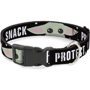 Star Wars Pet Collar, Dog Collar Plastic Buckle, Star Wars The Child Chibi Face Protect Attack Snack, 11 to 16.5 Inches 1.0 Inch Wide