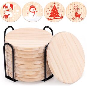 10 قطع قواعد أكواب خشبية للمشروبات - مجموعة قواعد أكواب للمشروبات من الخشب الطبيعي لديكور المنزل الحديث، قواعد لشرائح خشبية لطاولة القهوة لتزيين حفلات الزفاف في عيد الميلاد/رسم نقش خشبي بنفسك in Kuwait