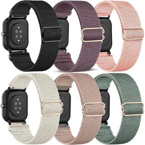 6 عبوات من أحزمة الساعات المصنوعة من النايلون المطاطي المتوافقة مع Amazfit GTS/GTS 2/GTS 2 mini/GTS 2e/GTS 3/GTS 4/GTS 4 mini/GTR mini، أشرطة مطاطية دائرية لـ Amazfit Bip U Pro/Bip 3 Pro/Bip Lite Women رجال