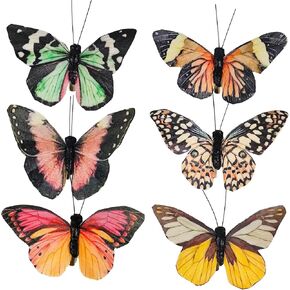 YCHTEWY-Feather Butterfly for Craft Decoration Set of 12 with Clip 6 Color Wedding Home Flower Pot Christmas Party Spring Home Decor Floral