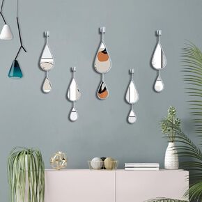 Decorative Mirrors Wall Mounted Wall Mirror Decor Tear Drop Shape Silver Metal Frame for Living Room Bedroom Entrance Mantle (Silver, 5-Pack Teardrop Mirrors Set)