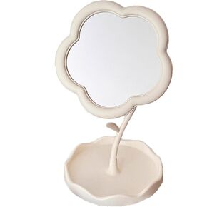 1 PCS Flower Makeup Mirror Girl Heart Desktop Desktop Makeup Mirror Women's Dresser Student Dormitory Portable Touch Up Mirror(White)