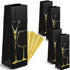 50 Pcs Wine Gift Bags with Metallic foil gold design, Wine Bag, Wine Gift Bag, Bottle Bags for Gifts with handle, Bottle Bags for Wine includes 25 pcs gold tissue paper, Bottle bags for wine