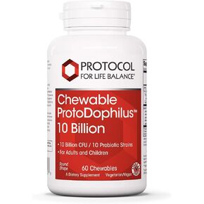 Protocol Chewable Protodophilus - 10 Billion CFU Probiotic - Chewable Tablet for Adults & Kids - for Digestive Health, Detox & Cleanse* - Vegan & Halal - 60 Chewables