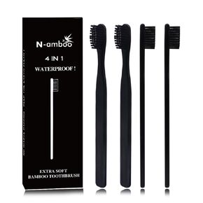 Bamboo Toothbrush Soft Bristles Manual Toothbrush Adult toothbrush Pack of 4 Painted Black