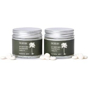 120 Whitening Toothpaste Tablets, 2 60-Count Glass Jar Value Bundle, US-Made, Natural Mint Flavor, Fluoride Free with Hydroxyapatite, TSA Compliant, Foam Instead of Fizz