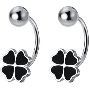 20G Four Leaf Clover Half Hoop Earrings 925 Sterling Silver Cartilage Screw Back Ball Tiny Studs Black Enamel Love Heart Flower Dangle Drop Helix Earring Cute Lucky Jewelry for Women Teen Girls Gifts Hypoallergenic in Saudi Arabia