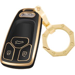 YHC لغطاء Audi Key Fob، غطاء حافظة مفتاح السيارة الفاخر مع سلسلة مفاتيح عصرية تناسب Audi A4 Q7 Q5 TT A3 A6 SQ5 R8 S5 ذهبي (أسود) in Kuwait
