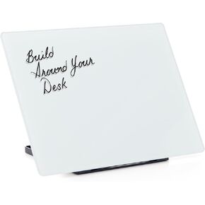 Glass White Board with Stand 12"x9", Small Dry Erase Board w. 2 Markers, 1 Eraser, Desktop Whiteboard, Portable to-Do List Vision Board, Monitor Memo Board for Home Office, Desk Accessories