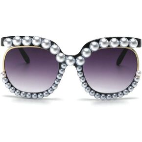Square Pearl Sunglasses for Women Luxury Vintage Oversize Round Sun Glasses Party Festival Bling Sunglasses