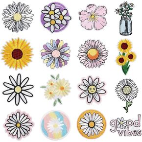 Woohome 16 PCS Iron on Patches, Embroidered Fabric Iron on or Sew on Patches Black Embroidered Appliques Sticker Patches for Clothes Hat Jeans