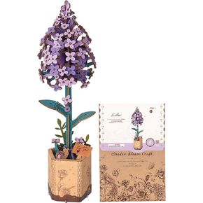3D Flower Wooden Puzzles for Adults-Lilac, DIY Wooden Flowers Model Kit Building Set Crafts for Adults to Build, Botanical Collection/Ideal Creative Gift Ideas/Housewarming (154PCS)