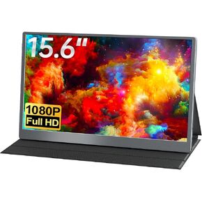 cocopar Portable Monitor 15.6 Inch Travel Monitor 1080P FHD HDMI USB-C External Monitor for MacBook Laptop Surface PC Xbox PS4/5 Switch w/Case Speakers
