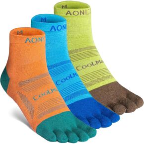 AONIJIE 3 Pairs Toe Socks for Men and Women High Performance Athletic Running Five Finger Socks, Mini-Crew