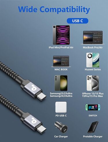 USB C to USB C Cable, 2Pack 10FT USB C Charger Cable, Long Type C Fast Charging Cable Nylon Braided USBC Charger Cord Compatible with iPhone 15/15 Pro/15 Plus/15 Pro Max/Samsung Galaxy S23/LG/Switch in Saudi Arabia