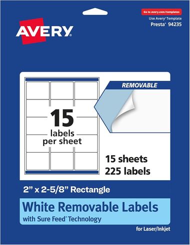 Avery Matte White Removable Rectangle Labels with Sure Feed Technology, 2" x 2-5/8", 1,500 Removable Labels, Laser/Inkjet Printable Labels in Saudi Arabia