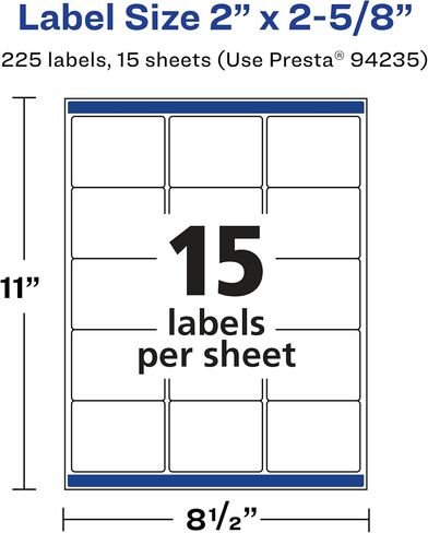 Avery Matte White Removable Rectangle Labels with Sure Feed Technology, 2" x 2-5/8", 1,500 Removable Labels, Laser/Inkjet Printable Labels in Saudi Arabia